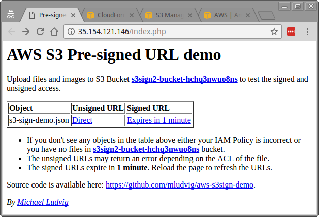 AWS s3 Bucket. S3 Bucket. Example URL get parameters.